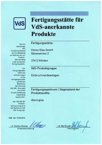 Vorschau: VdS-Anerkennung – VdS Schadenverhütung