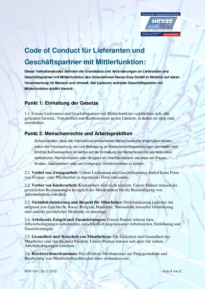 Vorschau: Code of Conduct – Henze Glas