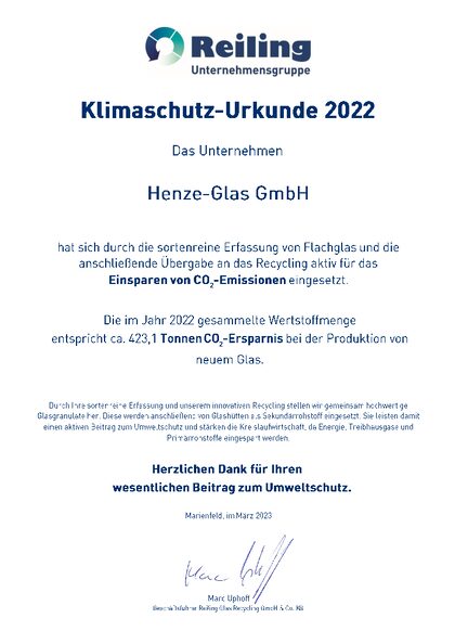 Vorschau: Klimaschutz-Urkunde – Reiling Unternehmensgruppe